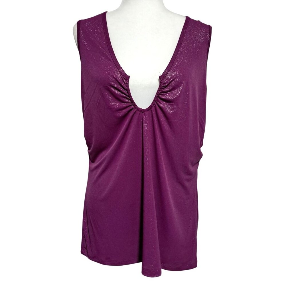 Vintage Torrid Size 1 Purple Sparkly Shimmer Ruched Side Keyhole Tank Top Plus 1